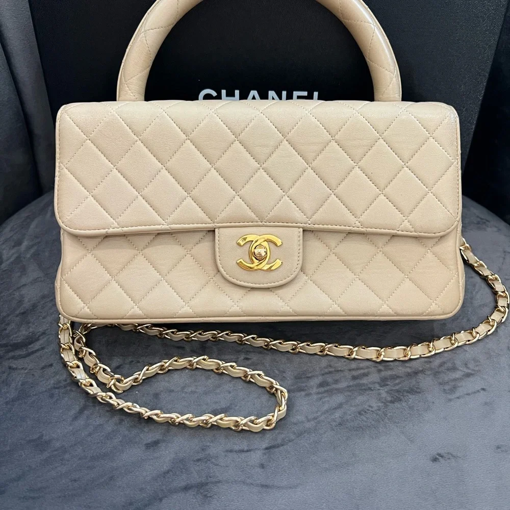 Vintage 24k gold & beige Chanel top handle crossbody - Picture 4 of 15